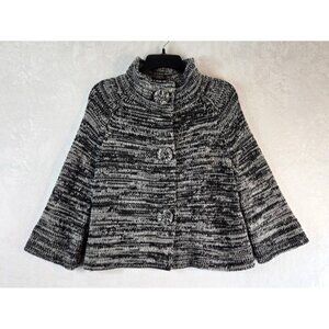Sweater Crop Jacket Cowl Neck 3/4 Sleeve Gray Blend Sz S Rafaella 50s Style